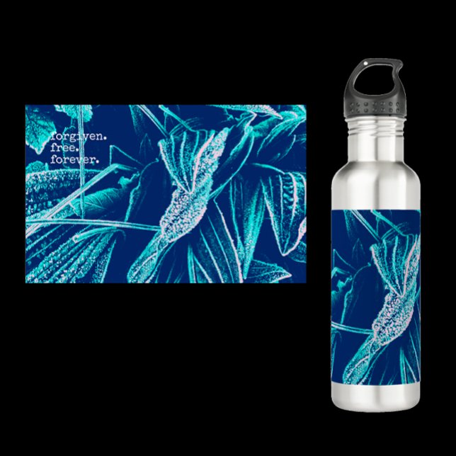Bouteille d'inspiration verte marine botanique mod (Forgiven. Free. Forever. Unique cool modern turquoise water bottle. Minimalistic script. Botanical
)