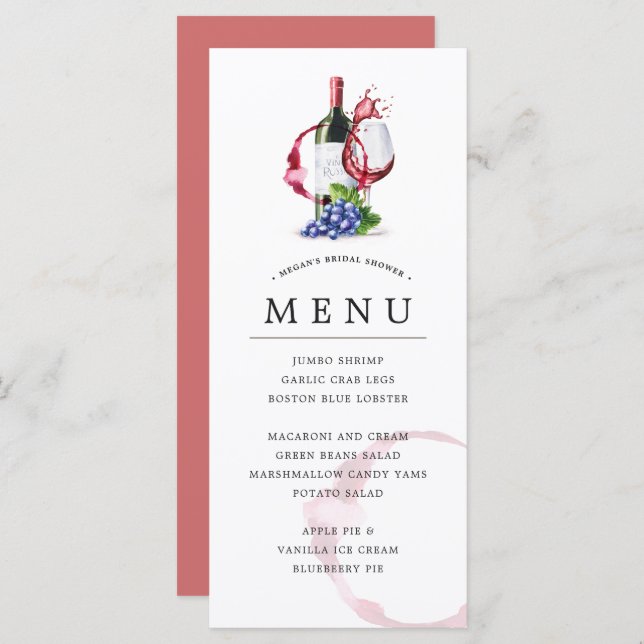 Bouteille et vin rouge Style Occassion Menu de cél (Devant / Derrière)
