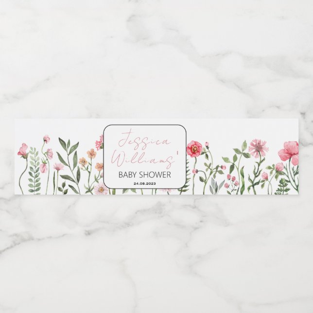 Bouteille fleur sauvage baby shower étiquette (Étiquettes simples)