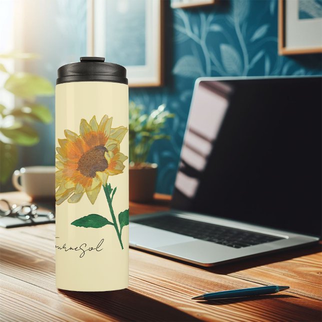Bouteille isotherme tournesol jaune aquarelle (Créateur téléchargé)