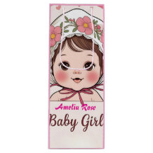 Sac cadeau rose pour baby shower avec fleurs aquar