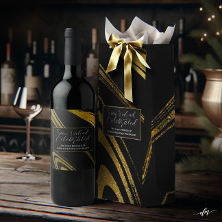 Bouteille Sac de cadeau de vin noir élégant et doré pour rec