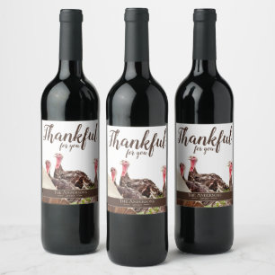 Bouteilles De Vin 'Merci pour toi' Thanksgiving Wine Étiquette