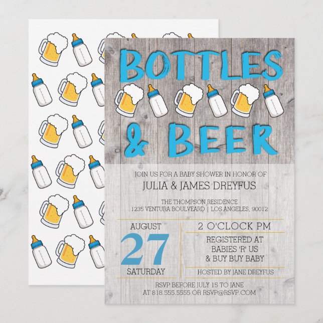 Bouteilles et invitation au Baby shower de bière (Devant / Derrière)