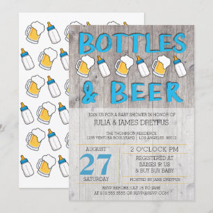 Bouteilles et invitation au Baby shower de bière