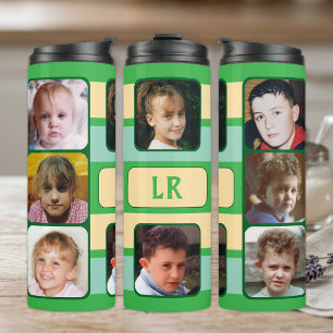 Bouteilles Isothermes 8 collage photo initiales vert beige