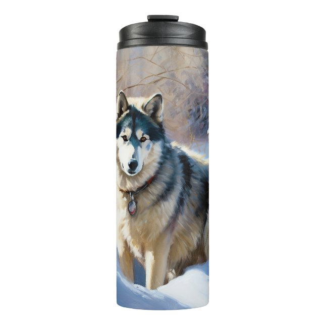 Bouteilles Isothermes Aaskan Malamute Laisser Il Neige Noël (Devant)