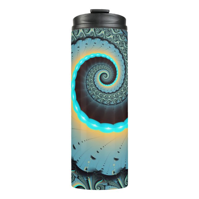 Bouteilles Isothermes Abstraite spirale d'art fractal bleu turquoise ora (Devant)