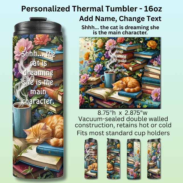Bouteilles Isothermes Add Text, Cat is Dreaming, Books, Coffee, Flowers (Créateur téléchargé)