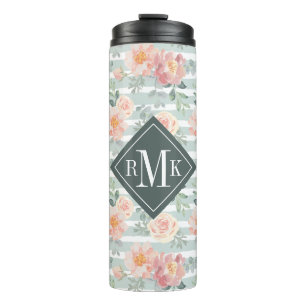 Bouteilles Isothermes Ajoutez votre motif rose de rayure du monogramme  
