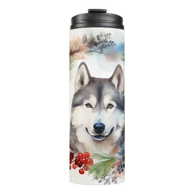 Bouteilles Isothermes Alaskan Malamute Festive de la couronne de Noël (Devant)