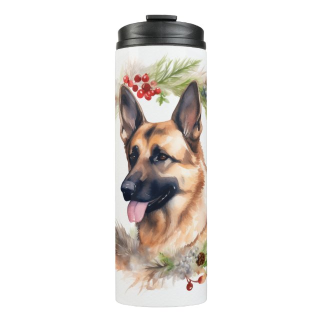 Bouteilles Isothermes Allemand Berger Noël Wreath Festive Pup (Devant)