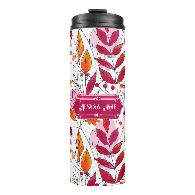 Bouteilles Isothermes Alyssa Mae Foliage rose et orange (Devant)