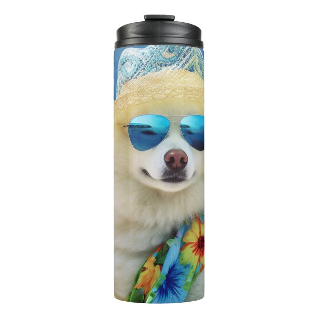 Bouteilles Isothermes American Eskimo on Beach, cadeau d'été pour amoure (Devant)