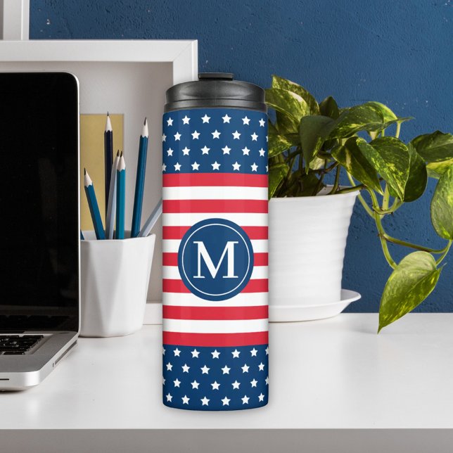 Bouteilles Isothermes American Red White Blue Monogramme personnalisé in (Créateur téléchargé)
