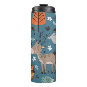 Bouteilles Isothermes Animaux forestiers, bleu, style scandinave