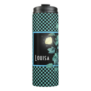 Bouteilles Isothermes Aqua Checkerboard Floral Personnalisé