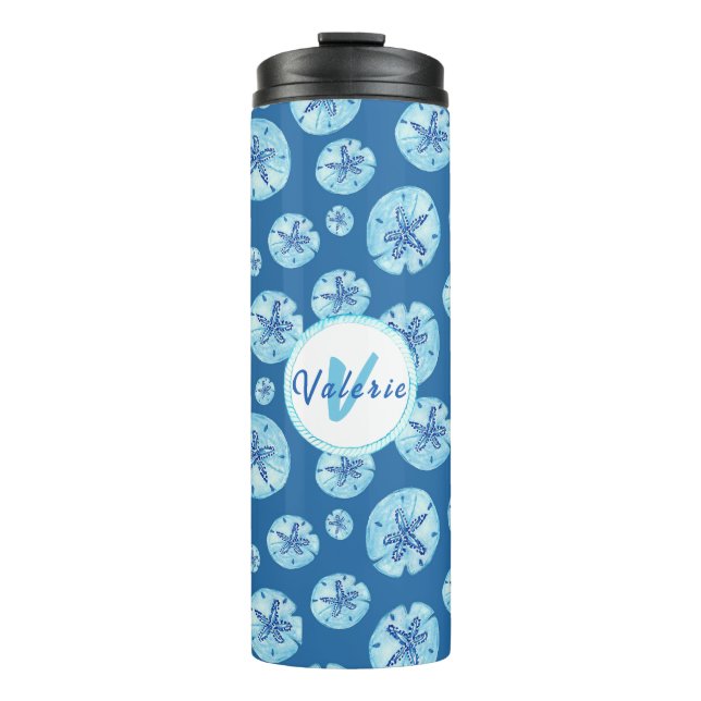 Bouteilles Isothermes Aqua-turquoise sable bleu dollar aquarelle personn (Devant)