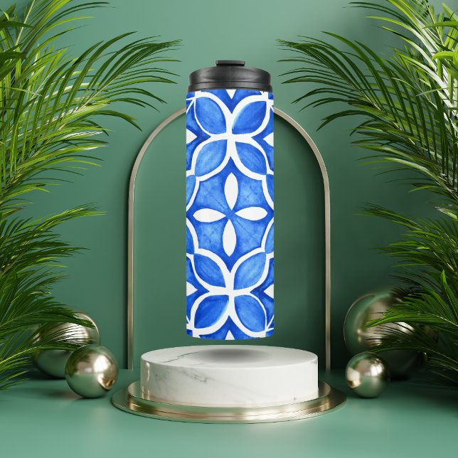 Bouteilles Isothermes Aquarelle bleue Toscane italienne Carrelage (Créateur téléchargé)