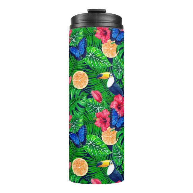 Bouteilles Isothermes Aquarelle de jardin toucan et tropical (Devant)