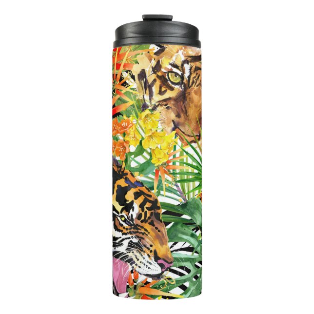 Bouteilles Isothermes Aquarelle de tigre tropical Motif de jungle (Devant)