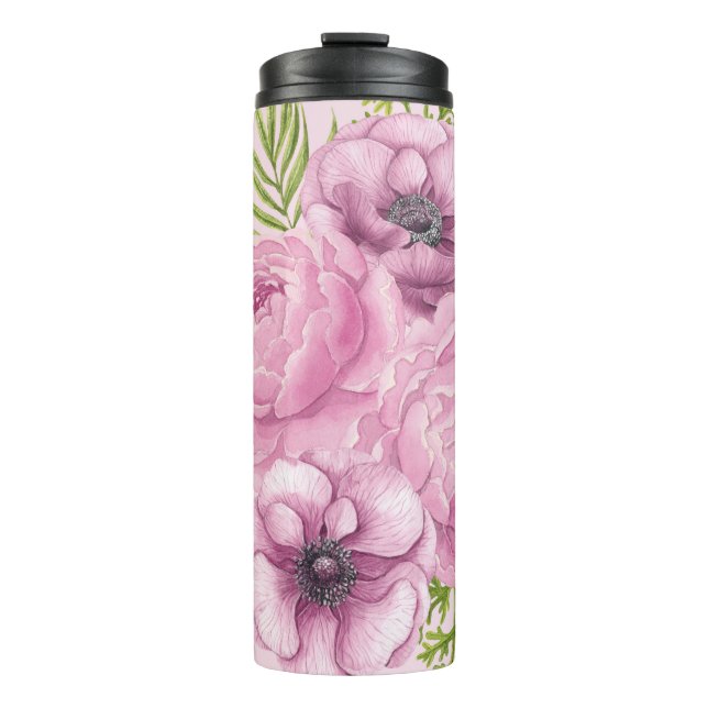 Bouteilles Isothermes Aquarelle des fleurs de pivoine et d'anémone (Devant)