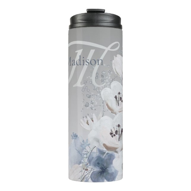 Bouteilles Isothermes Aquarelle d'hiver Monogramme floral personnalisé (Devant)