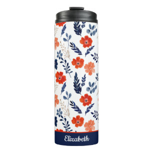 Bouteilles Isothermes Aquarelle Élégante Motif Floral Nom monogramme