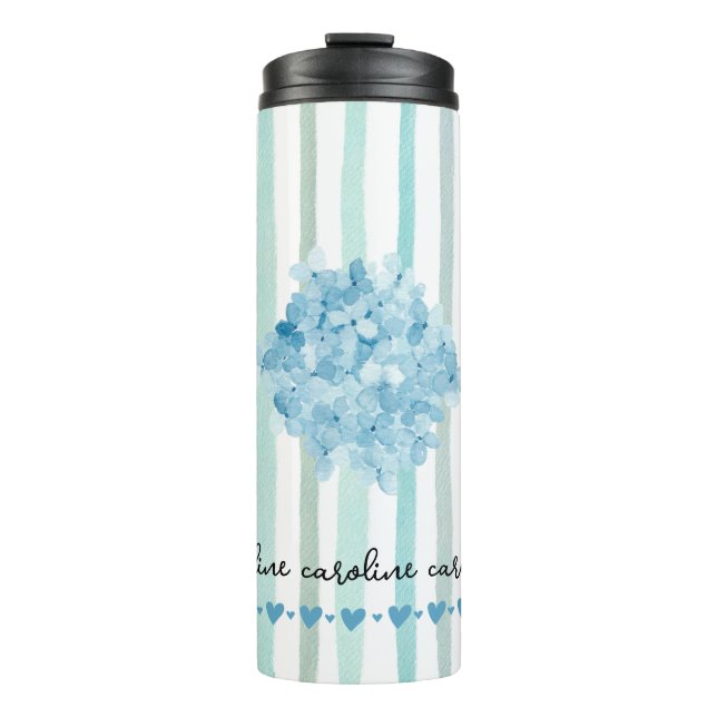 Bouteilles Isothermes Aquarelle féminine Bleu rayures (Devant)
