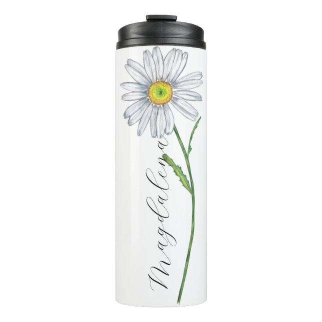 Bouteilles Isothermes Aquarelle Fleur sauvage Daisy Nom élégant du scrip (Devant)