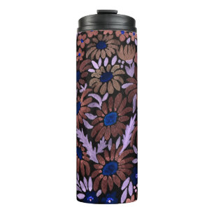 Bouteilles Isothermes Aquarelle fleurs brun floral camomille noir dar