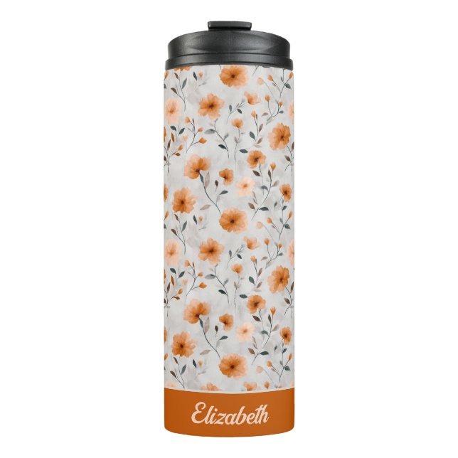 Bouteilles Isothermes Aquarelle Fleurs d'automne Nom personnalisé Floral (Devant)