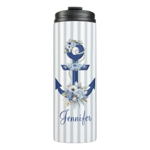 Bouteilles Isothermes aquarelle floral bleu marine nom