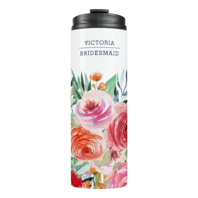 Bouteilles Isothermes Aquarelle Floral Nom de la servante personnalisée (Devant)