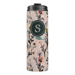 Bouteilles Isothermes Aquarelle florale Boho Rose Dusty personnalisée