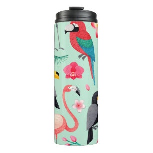 Bouteilles Isothermes Aquarelle illustrations d'oiseaux, fleur tropicale