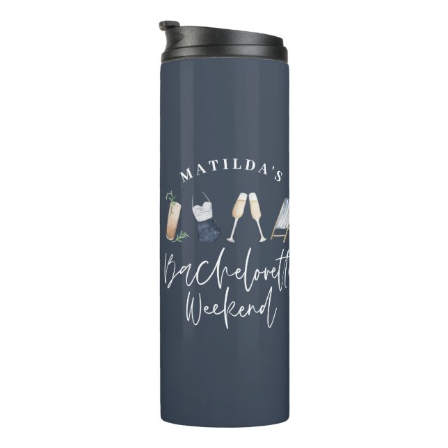 Bouteilles Isothermes Aquarelle moderne boissons bachelorette bleu marin (Tourné sur la droite)