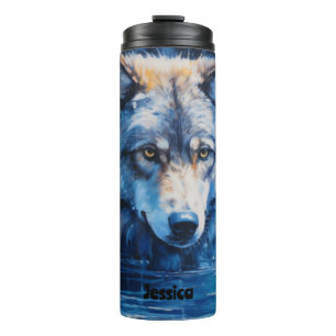 Bouteilles Isothermes Aquarelle moderne Loup d'hiver animal Customisé