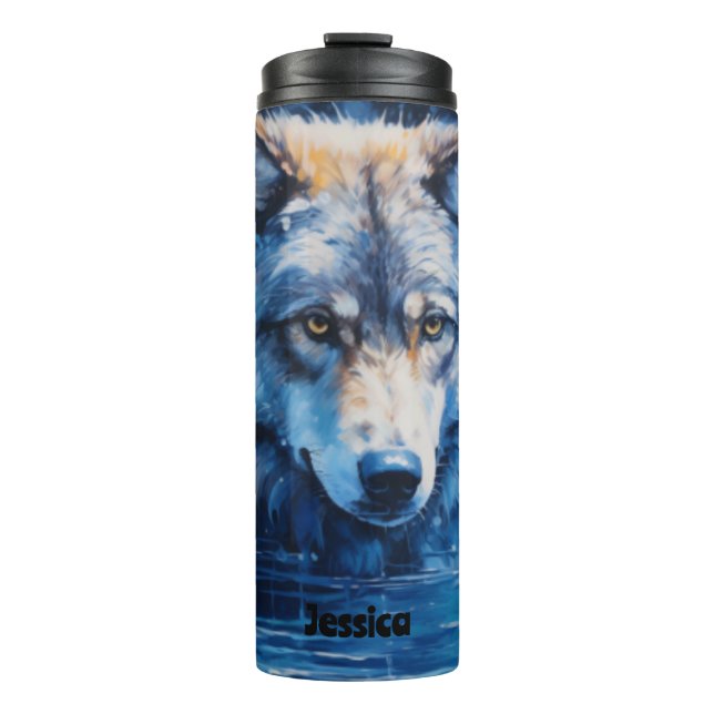 Bouteilles Isothermes Aquarelle moderne Loup d'hiver animal Customisé (Devant)