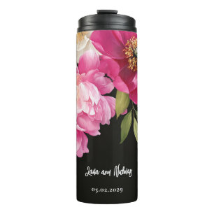 Bouteilles Isothermes Aquarelle rose et blanc Peony Mariage floral
