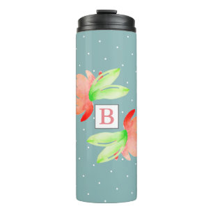 Bouteilles Isothermes Aquarelle rose Fleurs et Monogramme de feuillage