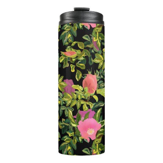 Bouteilles Isothermes Aquarelle rose fleurs rose rétro fleurie botanique (Devant)