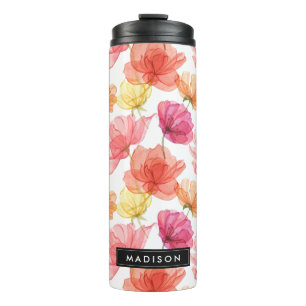 Bouteilles Isothermes Aquarelle rose magenta et orange Florale