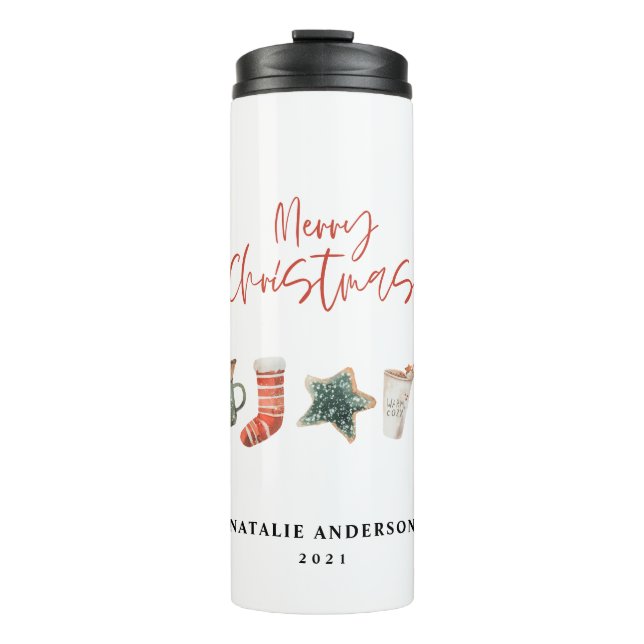 Bouteilles Isothermes Aquarelle sucre de canne de boissons de Noël (Devant)