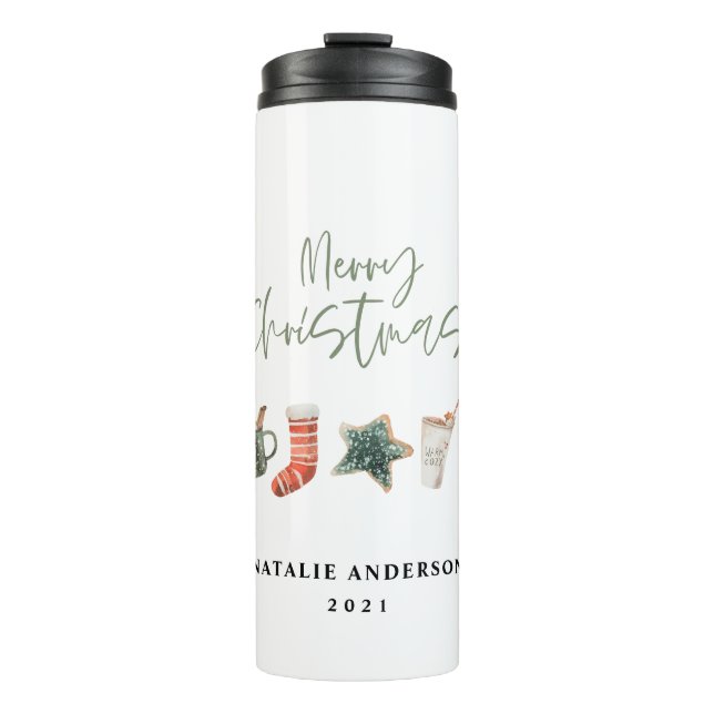 Bouteilles Isothermes Aquarelle sucre de canne de boissons de Noël (Devant)
