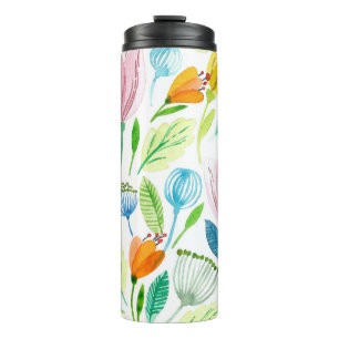 Bouteilles Isothermes Aquarelle transparente motif avec rose et jaune f