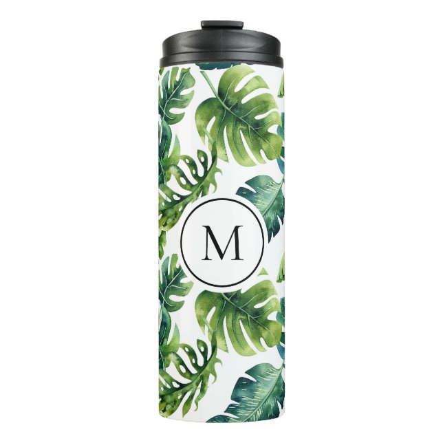 Bouteilles Isothermes Aquarelle Tropical Feuille Motif Monogramme (Devant)