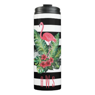 Bouteilles Isothermes Aquarelle tropicale Flamant rose et bandes de fleu