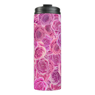 Bouteilles Isothermes Aquarelle violet rose Rose motif floral