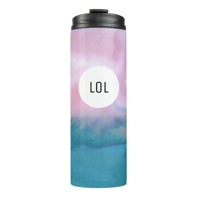 Bouteilles Isothermes Aquarelle Waves rose Turquoise Motif MONOGRAM (Devant)